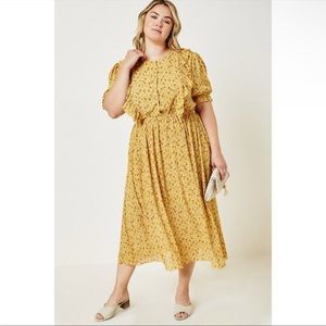 Hayden, Spring Cottage vibes -1X Yellow/Floral-Puff Sleeves Midi